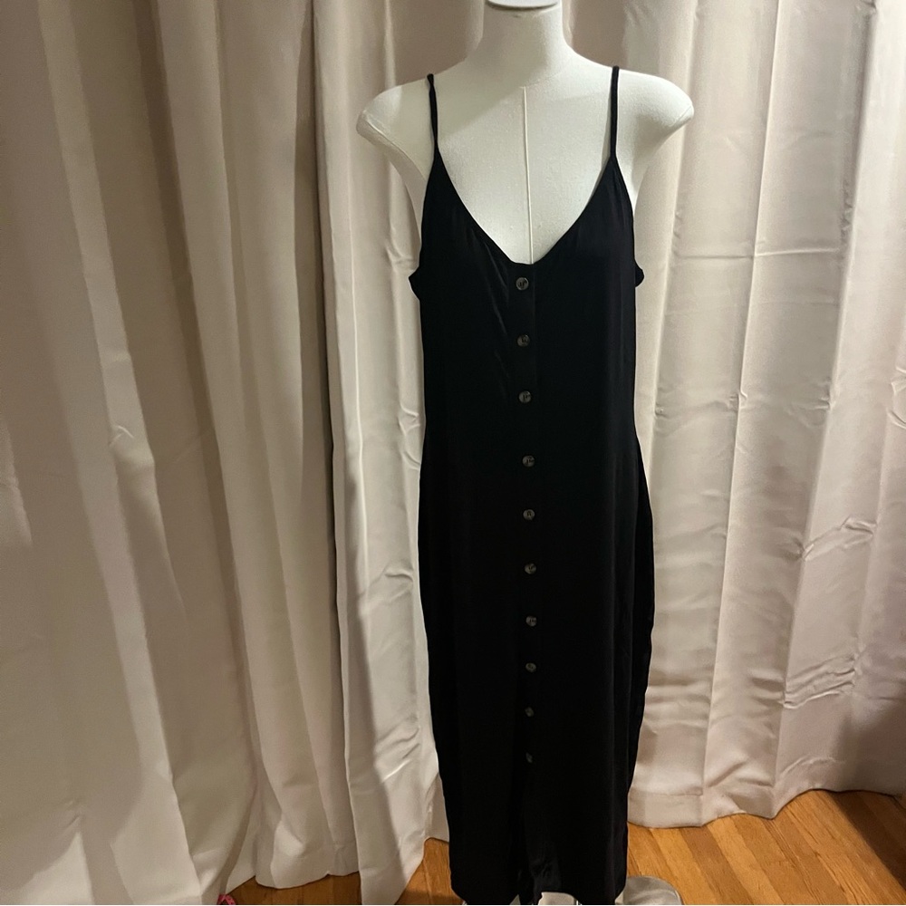 H&M Black Button-Down Spaghetti Strap Midi Dress
